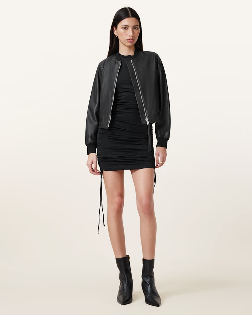 all saints Orten Leather Bomber Jacket Black