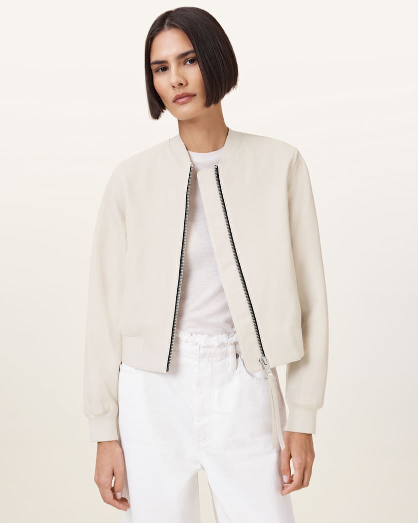 all saints Orten Leather Bomber Jacket Onyx White