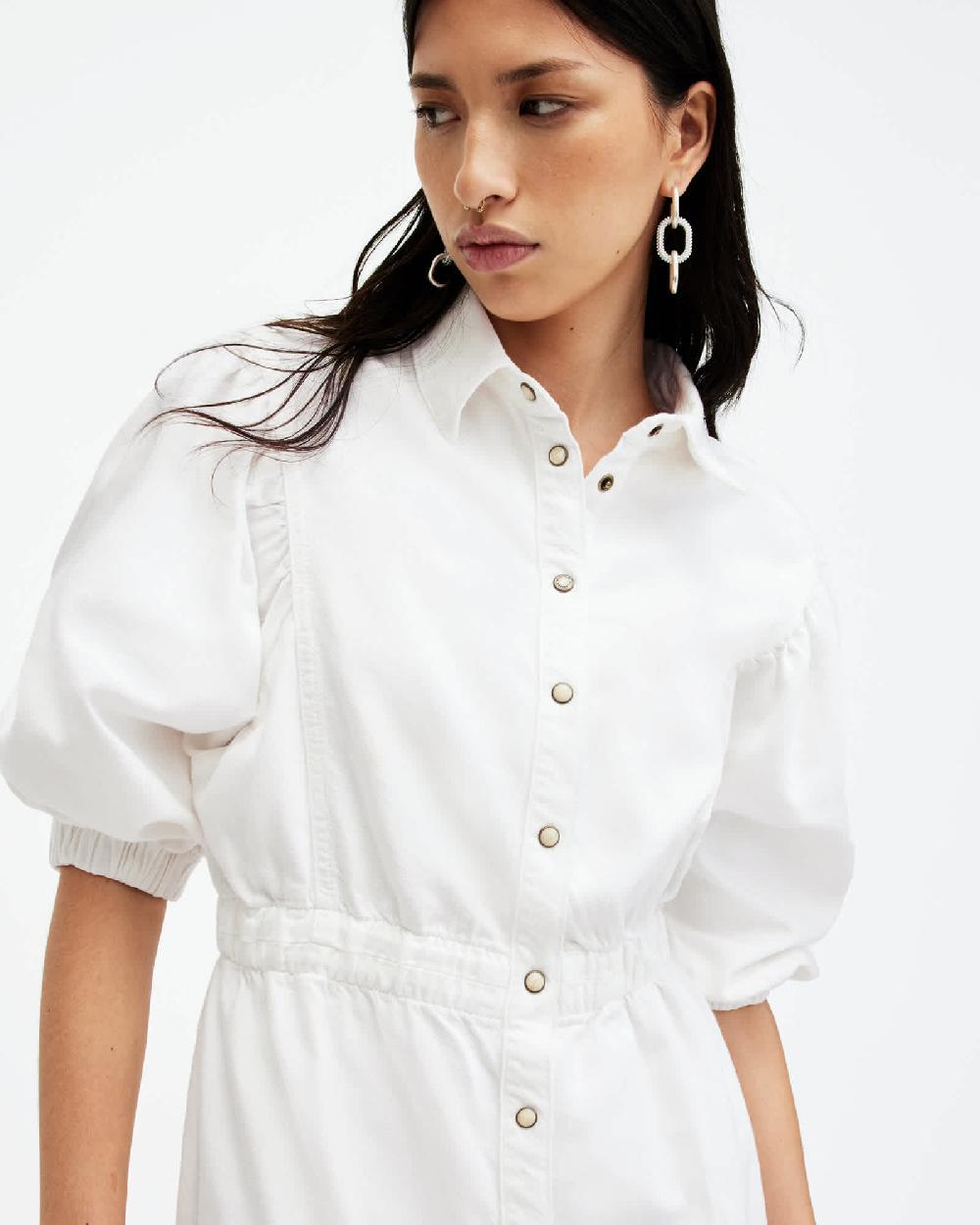 All Saints Osa Denim Midi Dress Chalk White