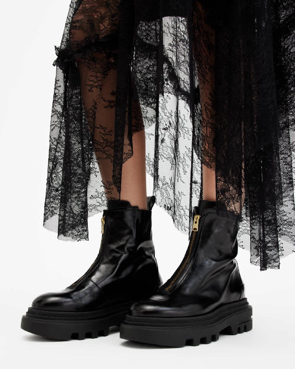 All Saints Othello Zip Leather Boots Black
