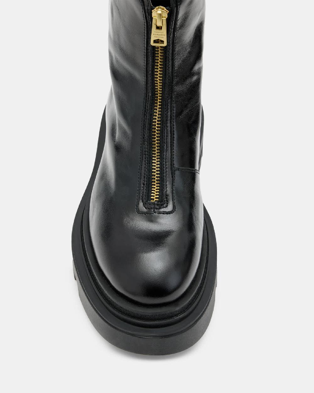 All Saints Othello Zip Leather Boots Black