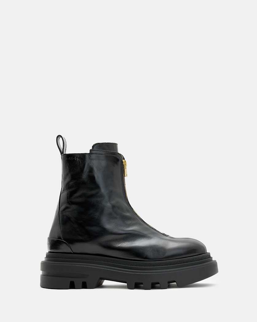 all saints Othello Zip Leather Boots Black