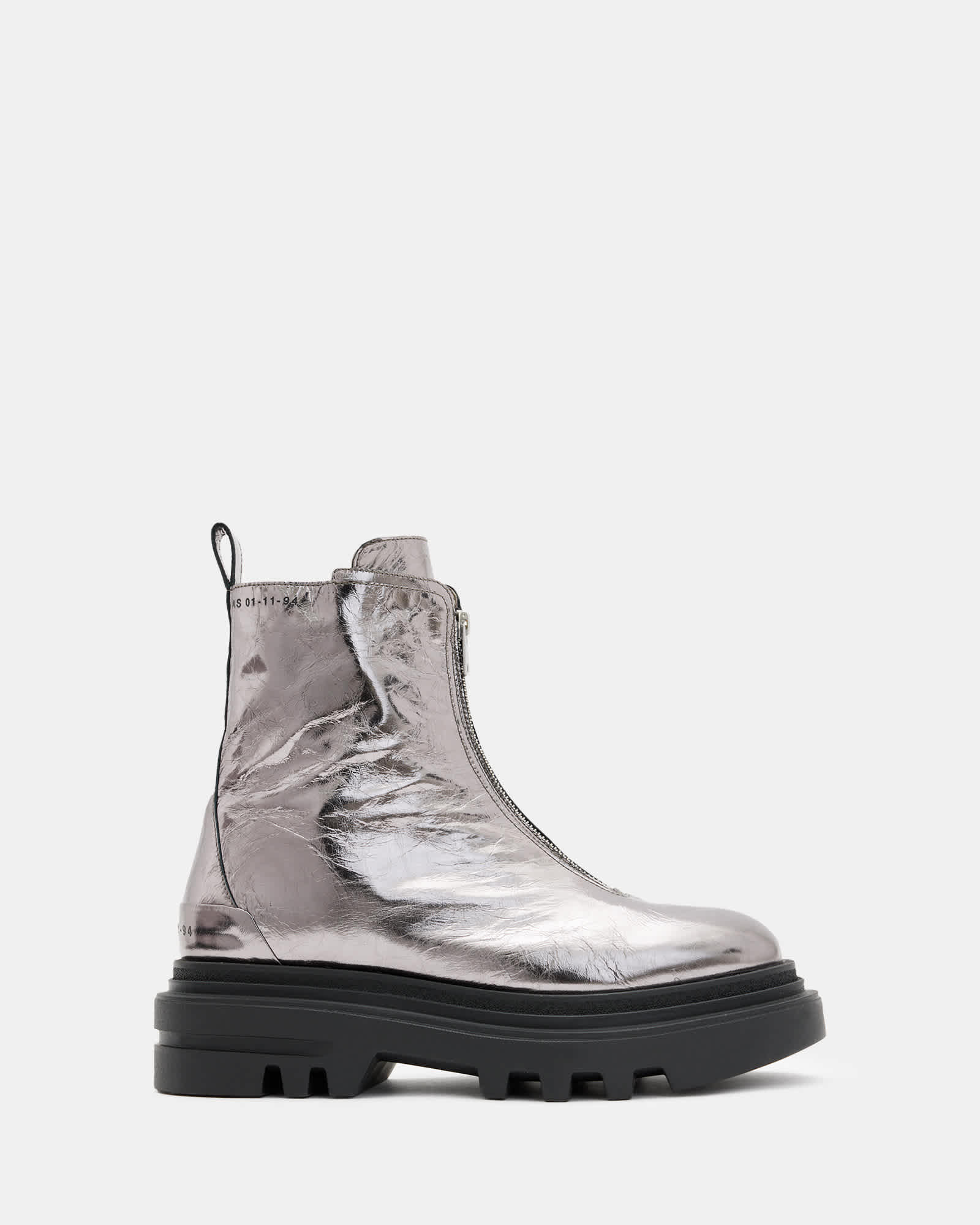 All Saints Othello Zip Leather Boots Gunmetal Grey