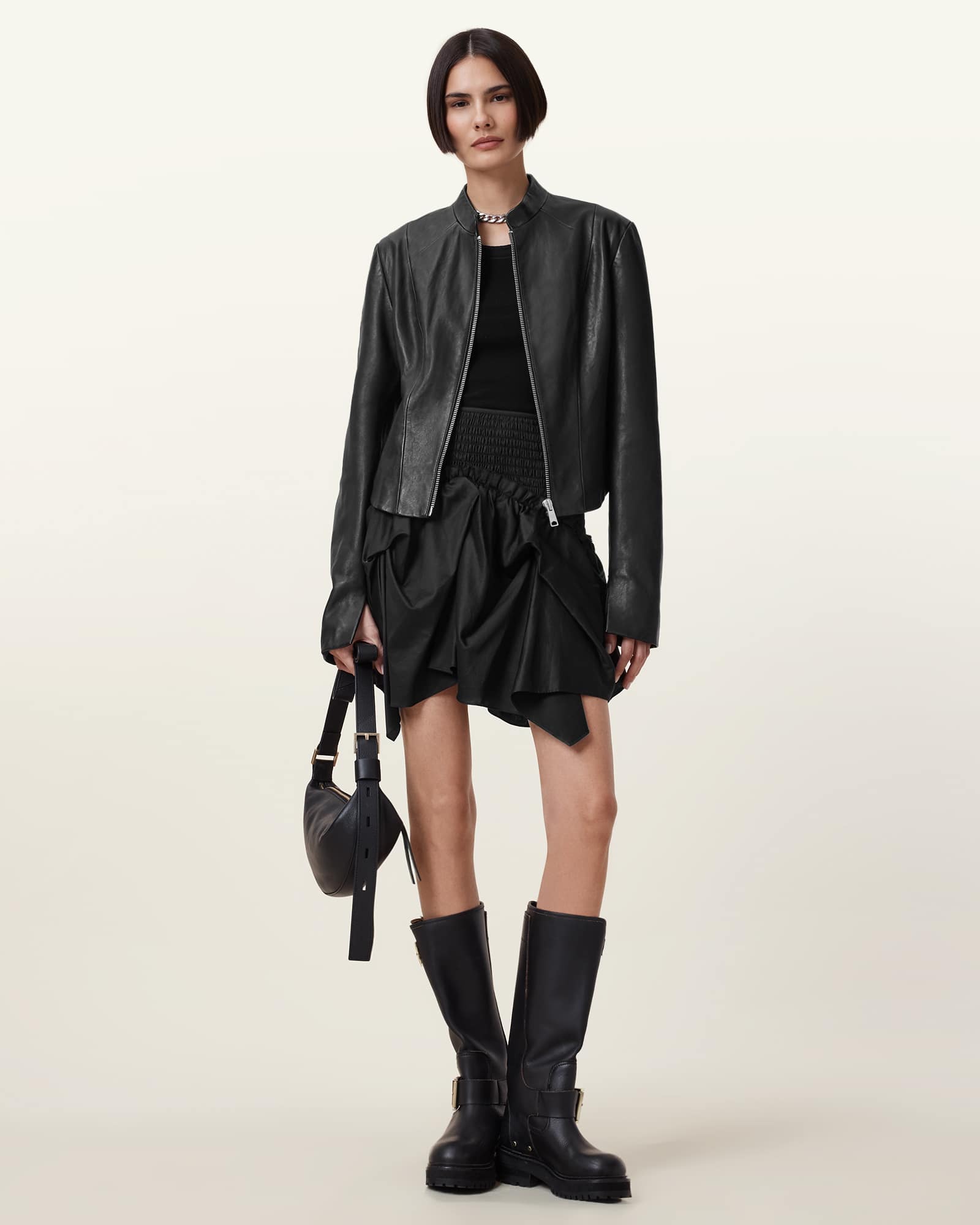 All Saints Palmer Asymmetric Mini Skirt Black