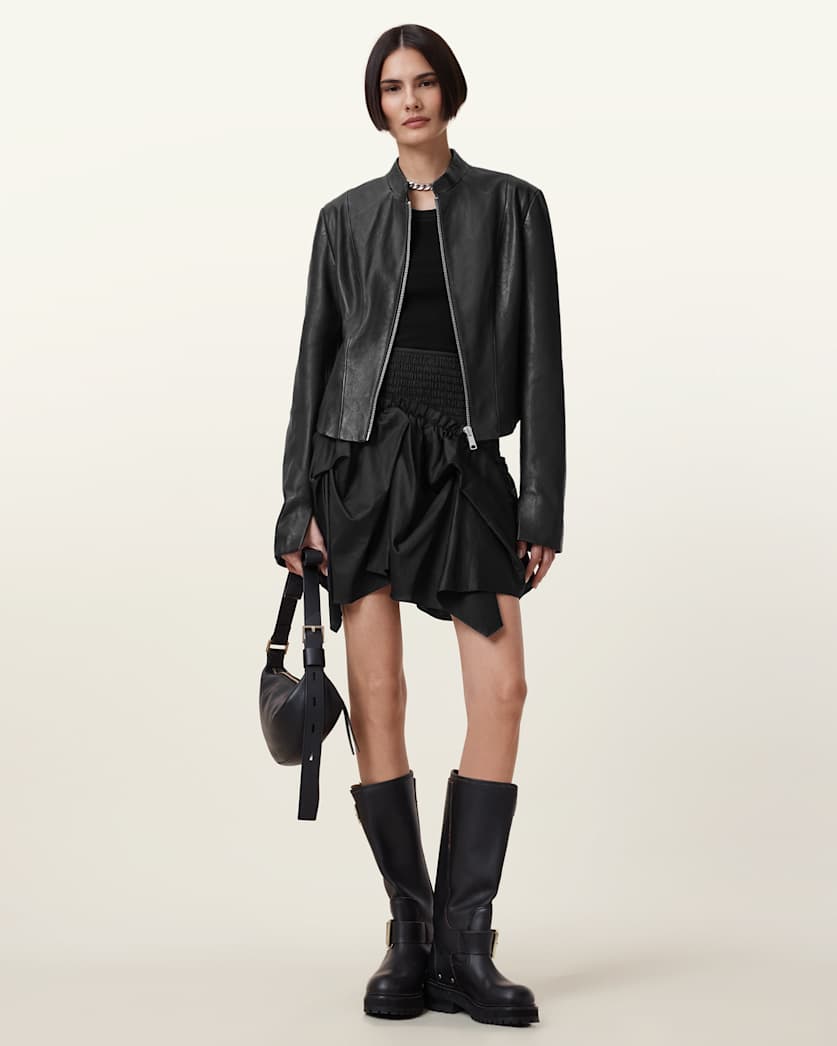 all saints Palmer Asymmetric Mini Skirt Black