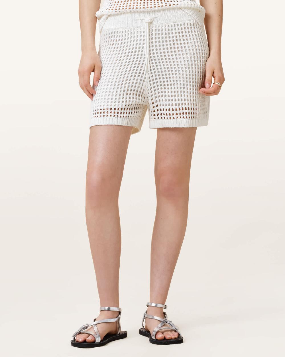 All Saints Paloma Open-Knit Shorts Chalk White
