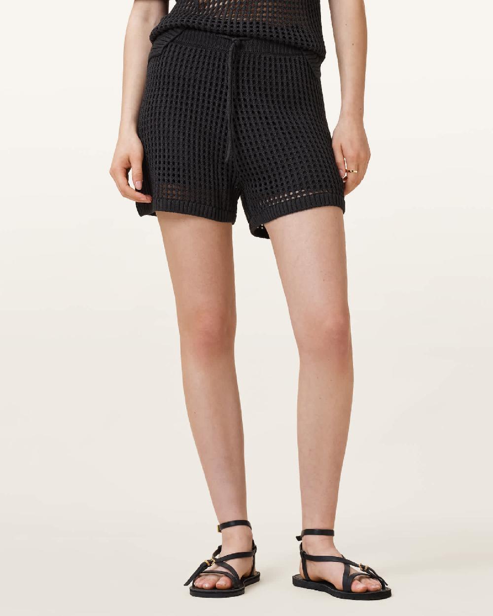 All Saints Paloma Open-Knit Shorts Charcoal Grey