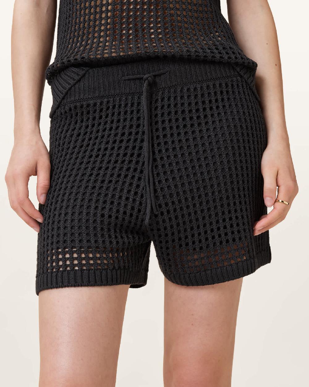 All Saints Paloma Open-Knit Shorts Charcoal Grey