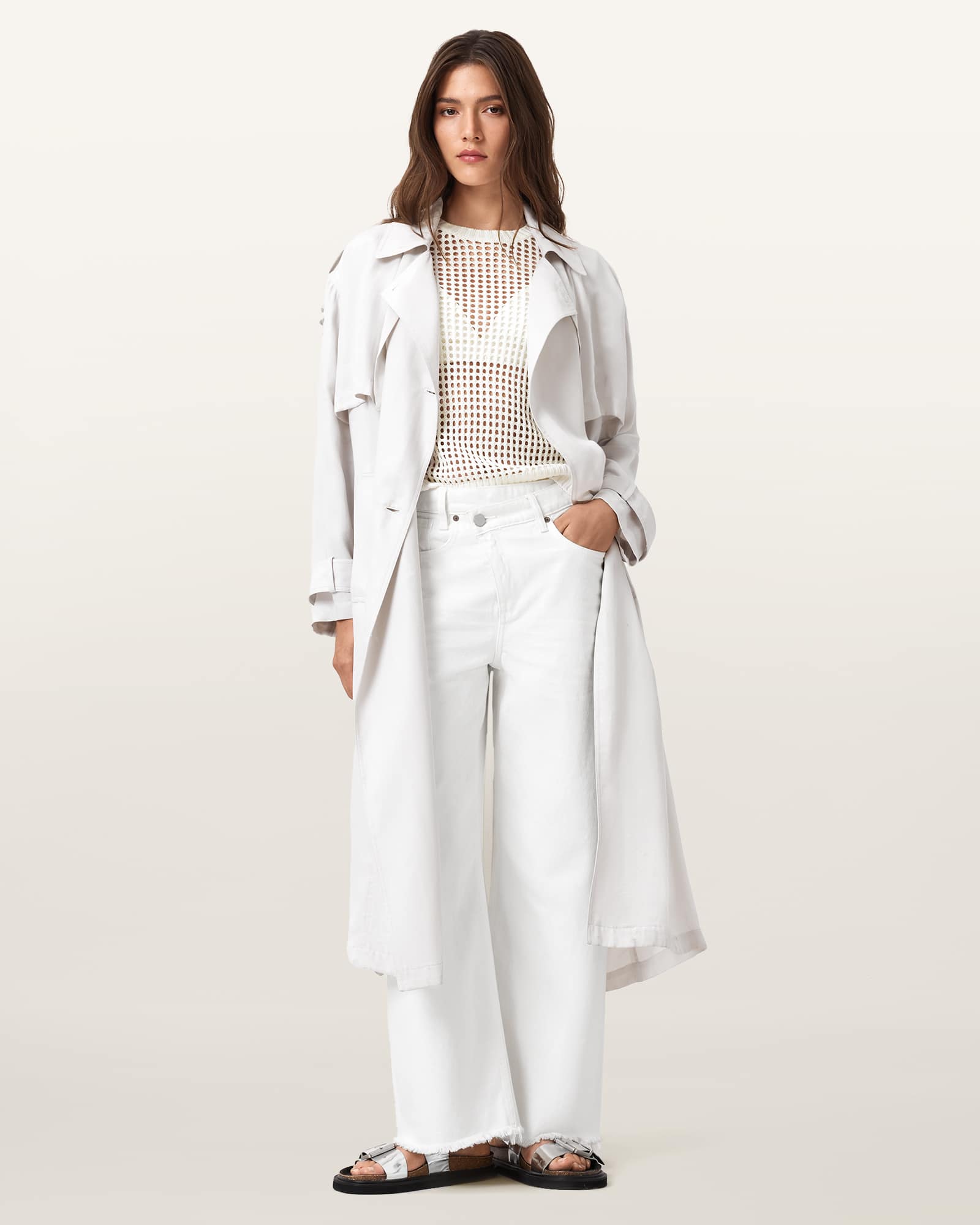 All Saints Paloma Open-Knit T-Shirt Chalk White