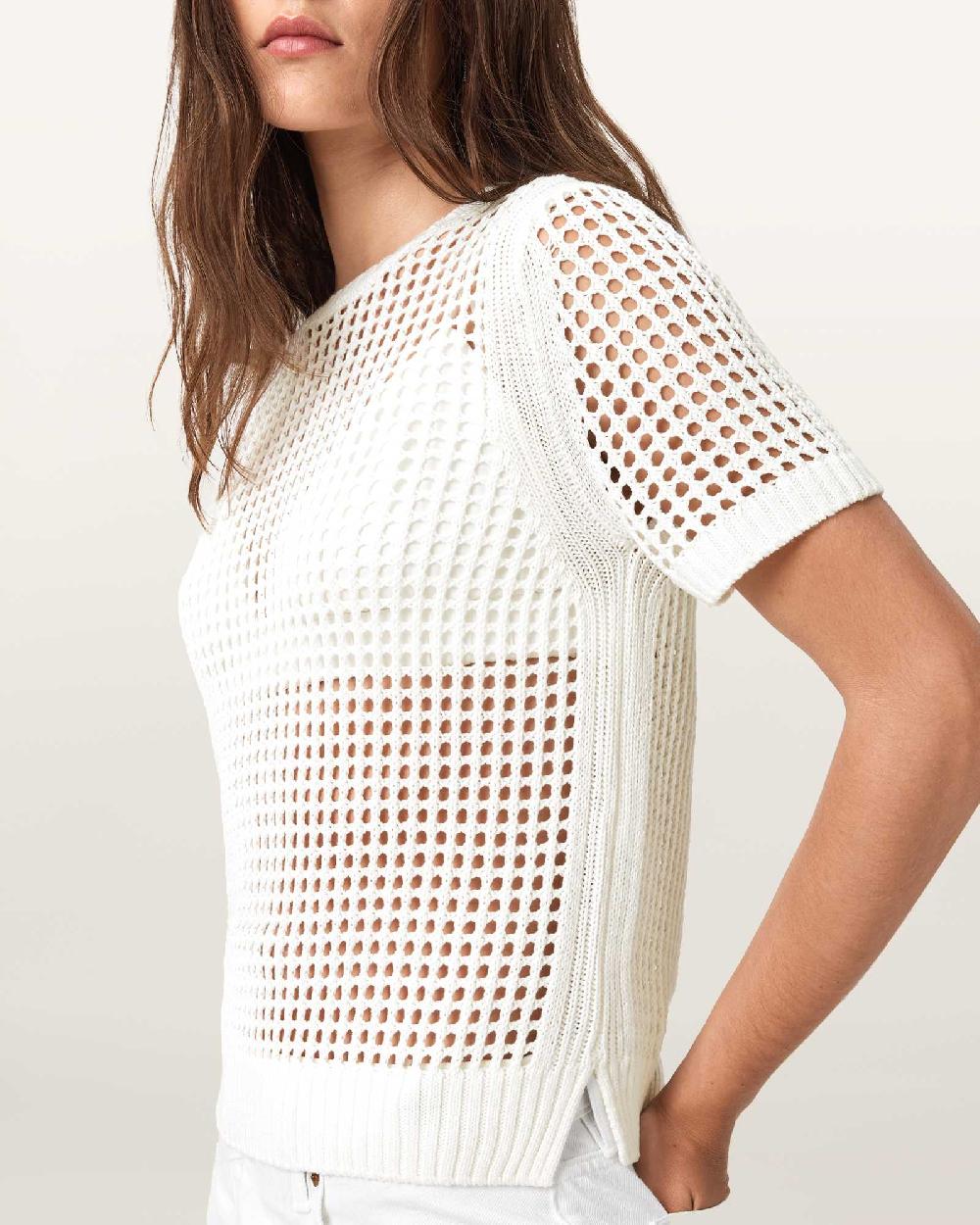 All Saints Paloma Open-Knit T-Shirt Chalk White