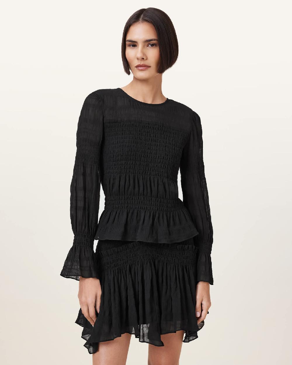 All Saints Pamela Flared Long Sleeve Top Black