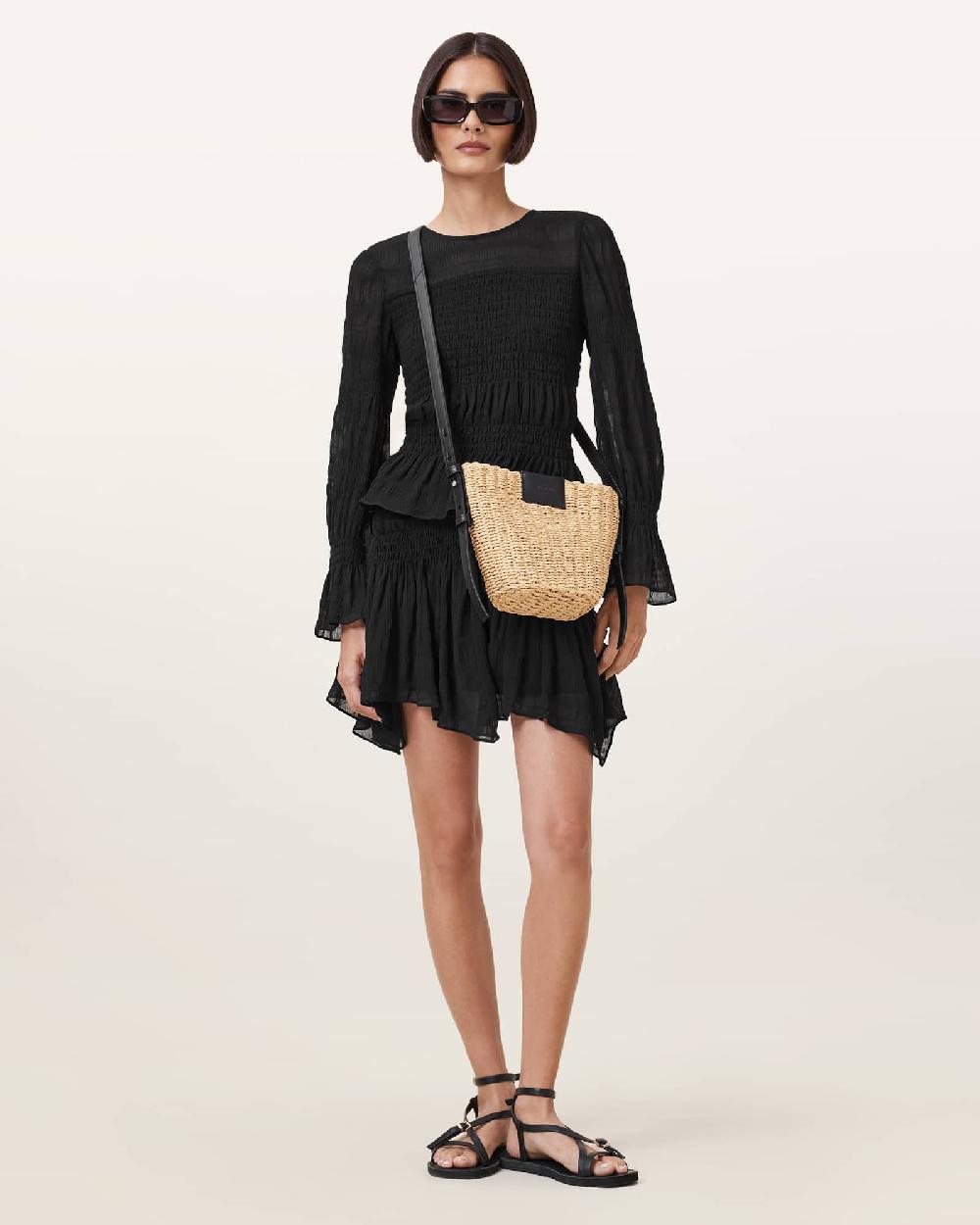 All Saints Pamela Flared Long Sleeve Top Black