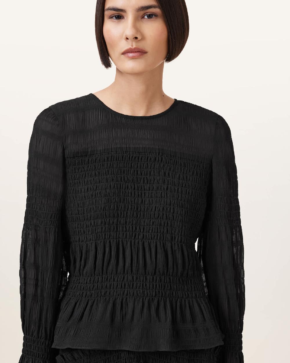 All Saints Pamela Flared Long Sleeve Top Black
