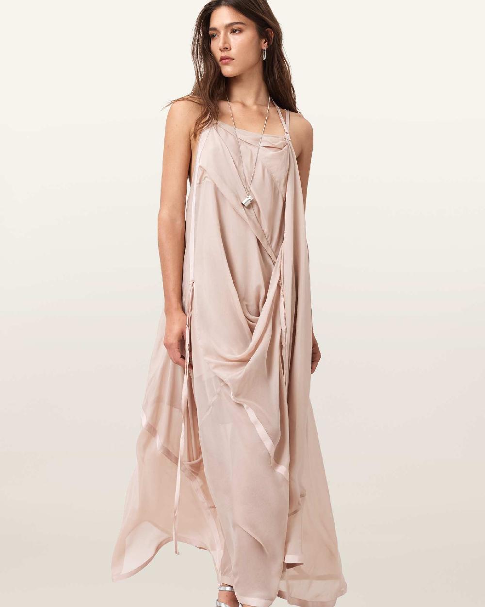 All Saints Parachute Silk Dress Soft Pink
