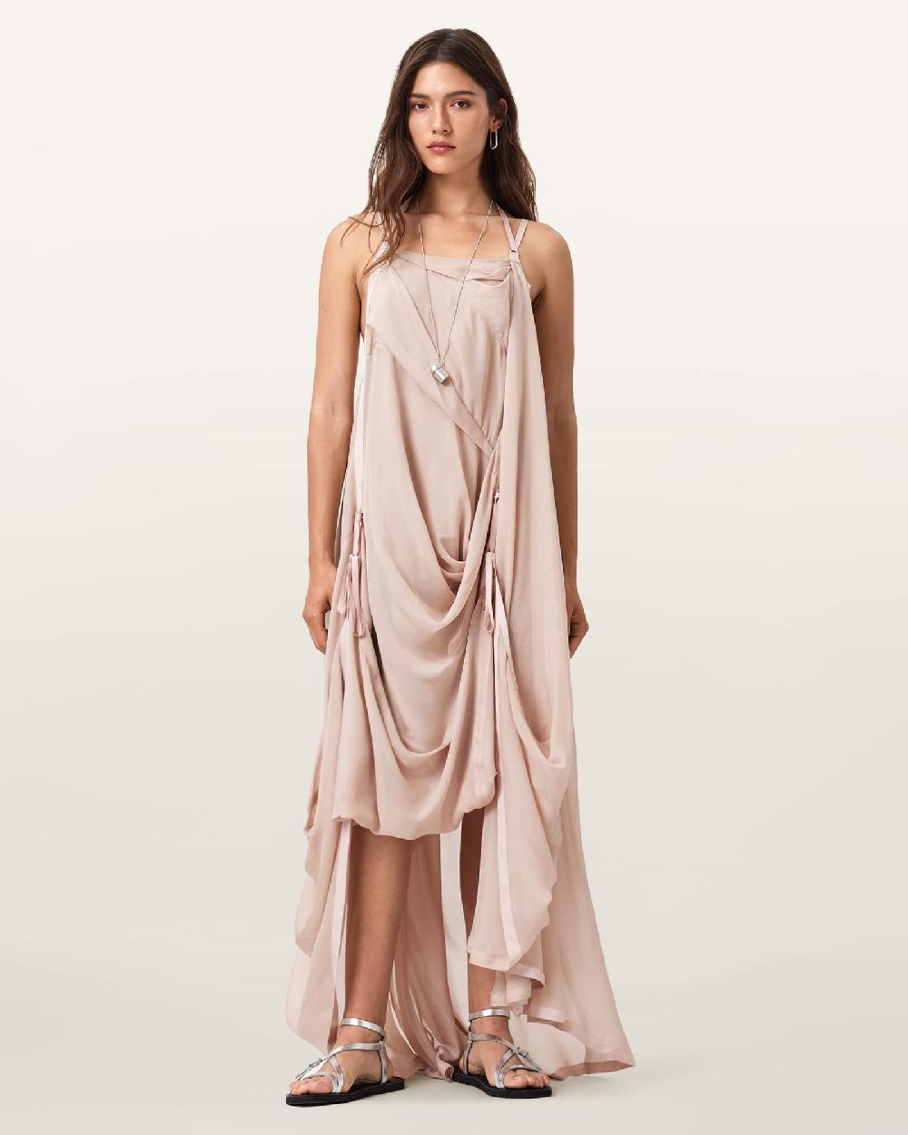 All Saints Parachute Silk Dress Soft Pink