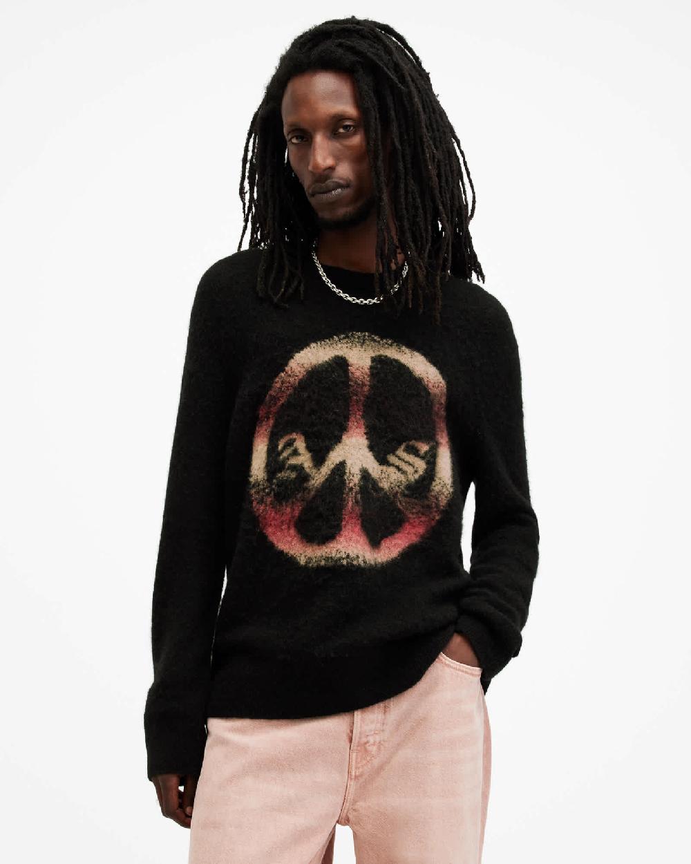 All Saints Peace Jacquard Oversized Sweater Black