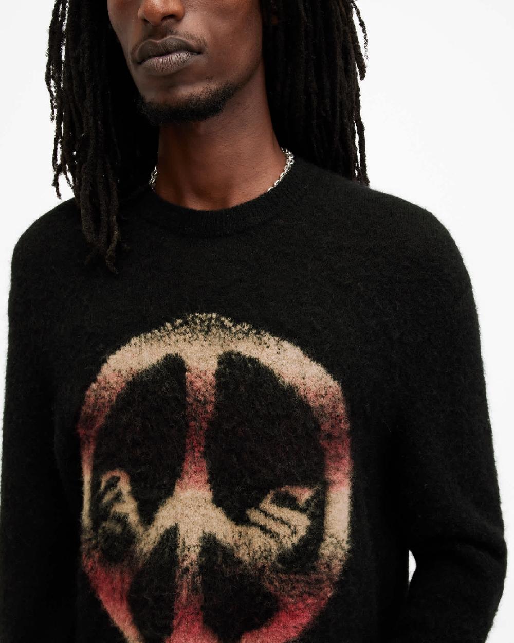 All Saints Peace Jacquard Oversized Sweater Black