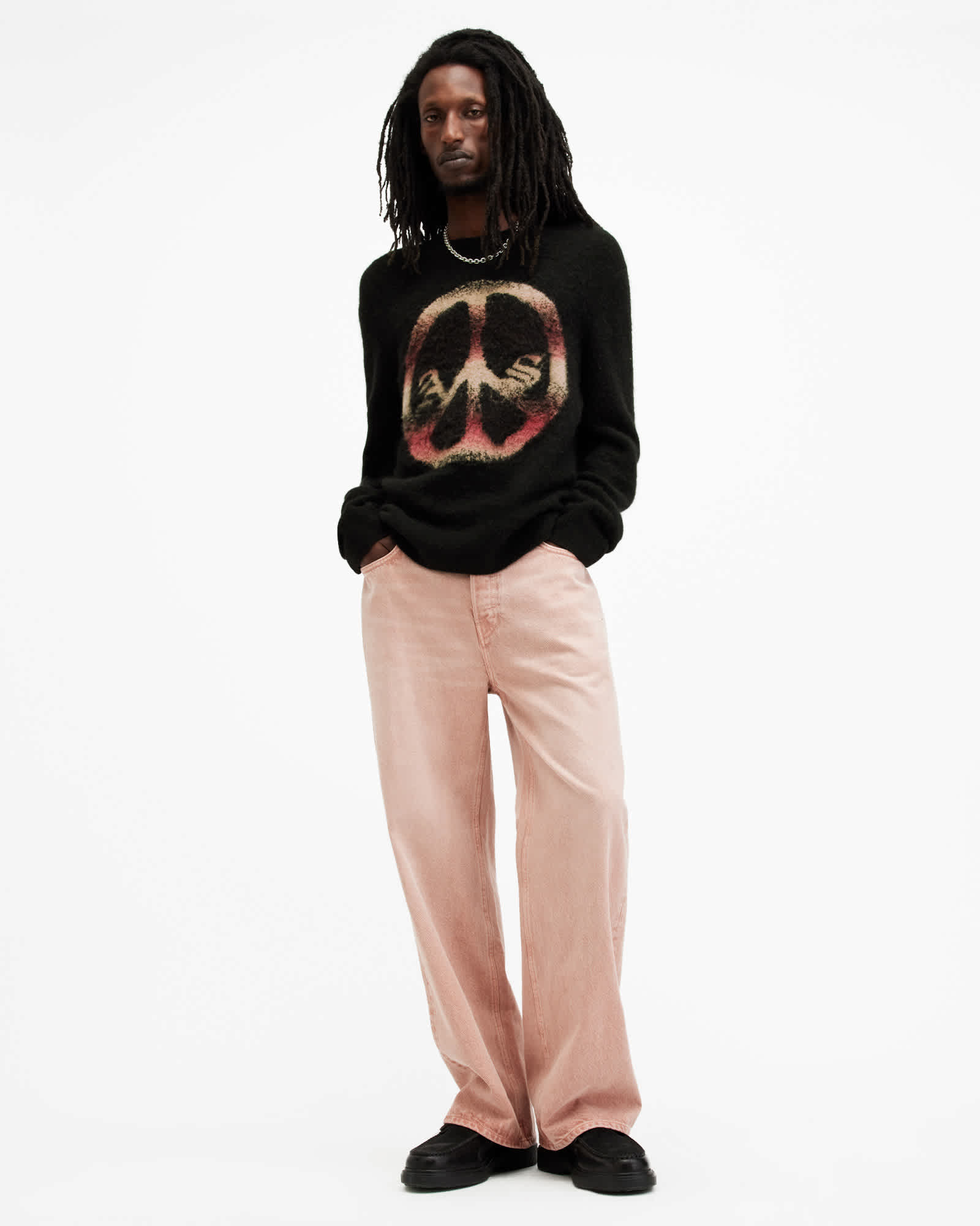 All Saints Peace Jacquard Oversized Sweater Black