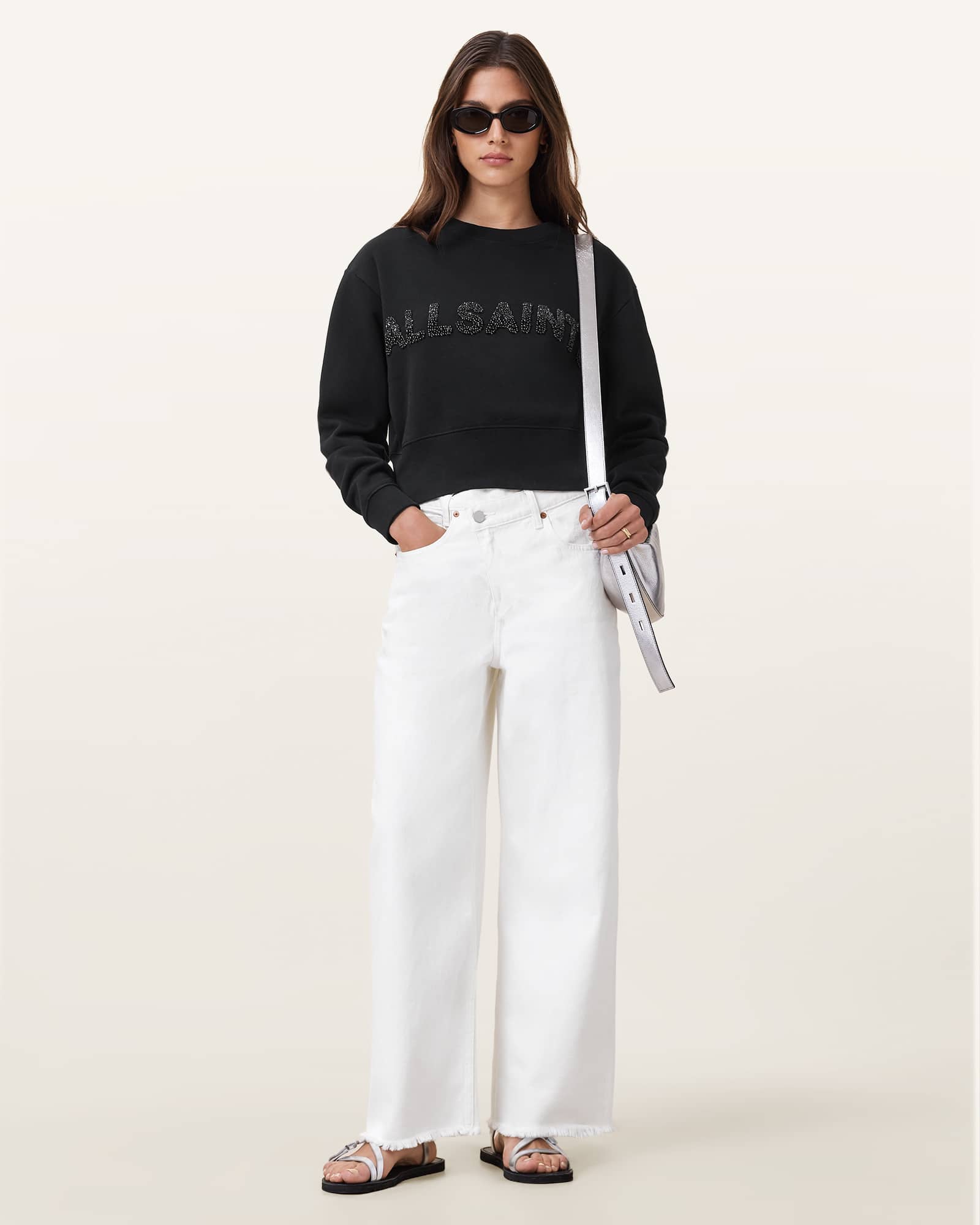 All Saints Pearl Separo Sequin Sweatshirt Black