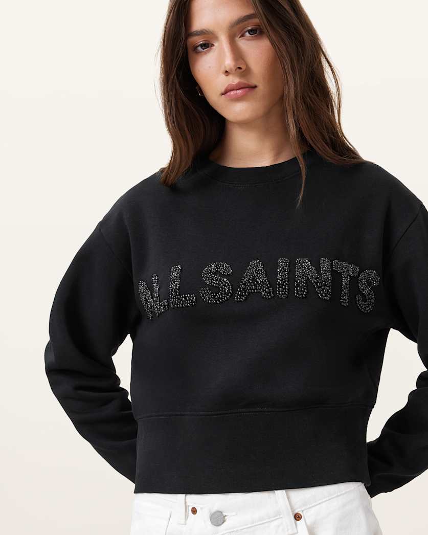 all saints Pearl Separo Sequin Sweatshirt Black