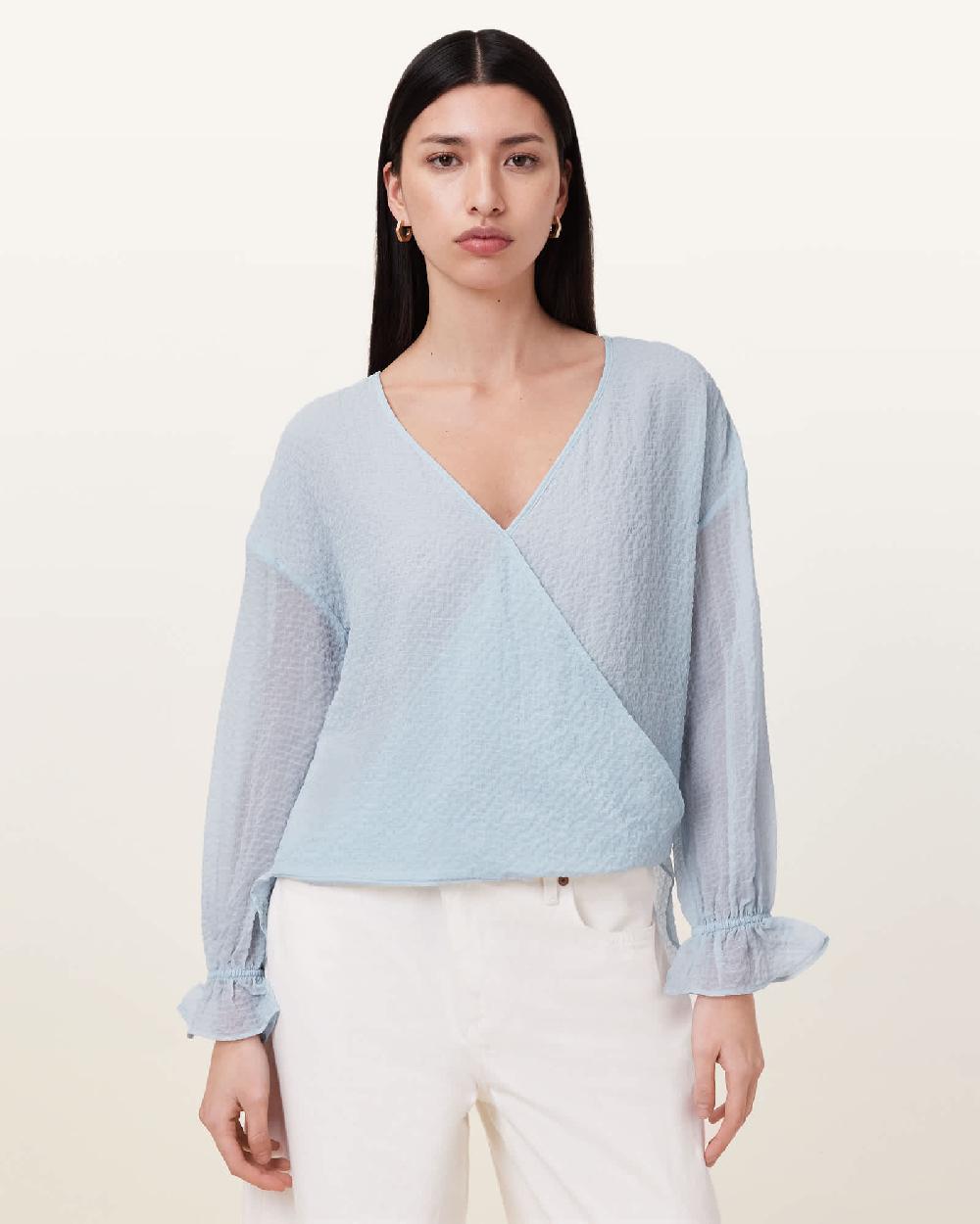 All Saints Penny Seersucker Top Plein Air Blue