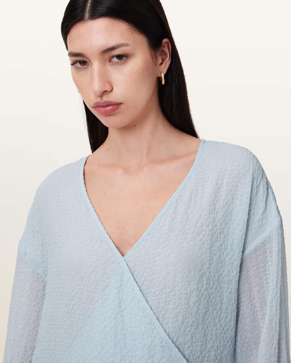 All Saints Penny Seersucker Top Plein Air Blue