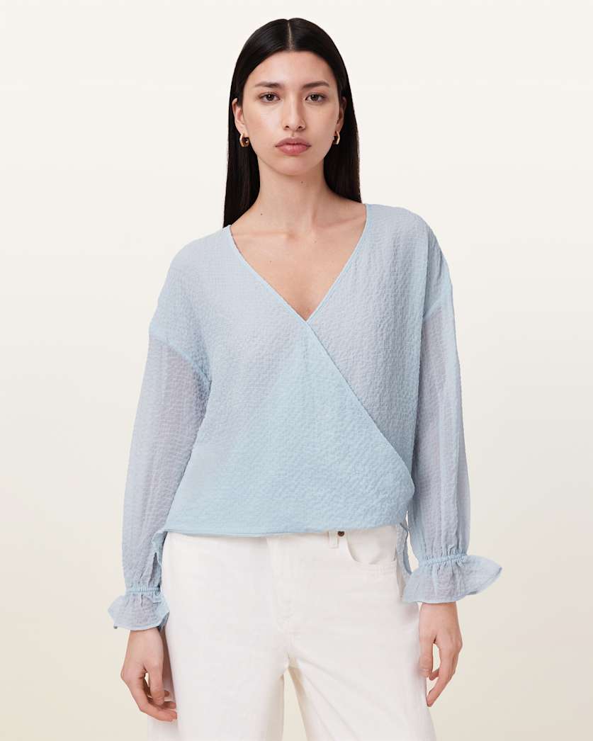 all saints Penny Seersucker Top Plein Air Blue