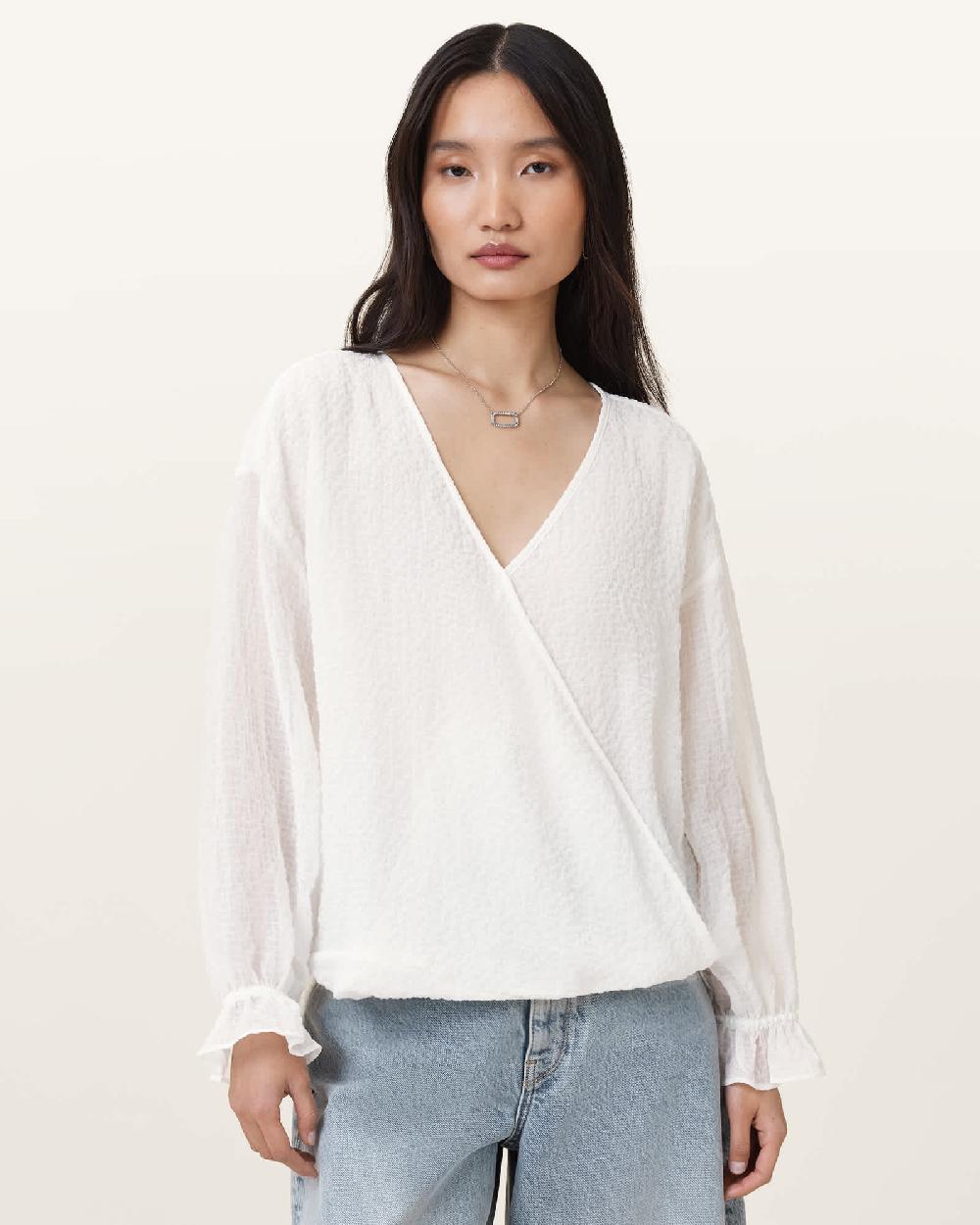 All Saints Penny Wrap Over Shirt Chalk White