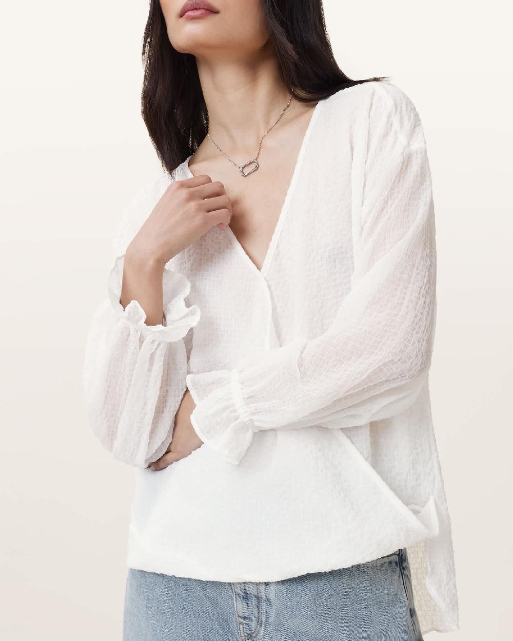 All Saints Penny Wrap Over Shirt Chalk White