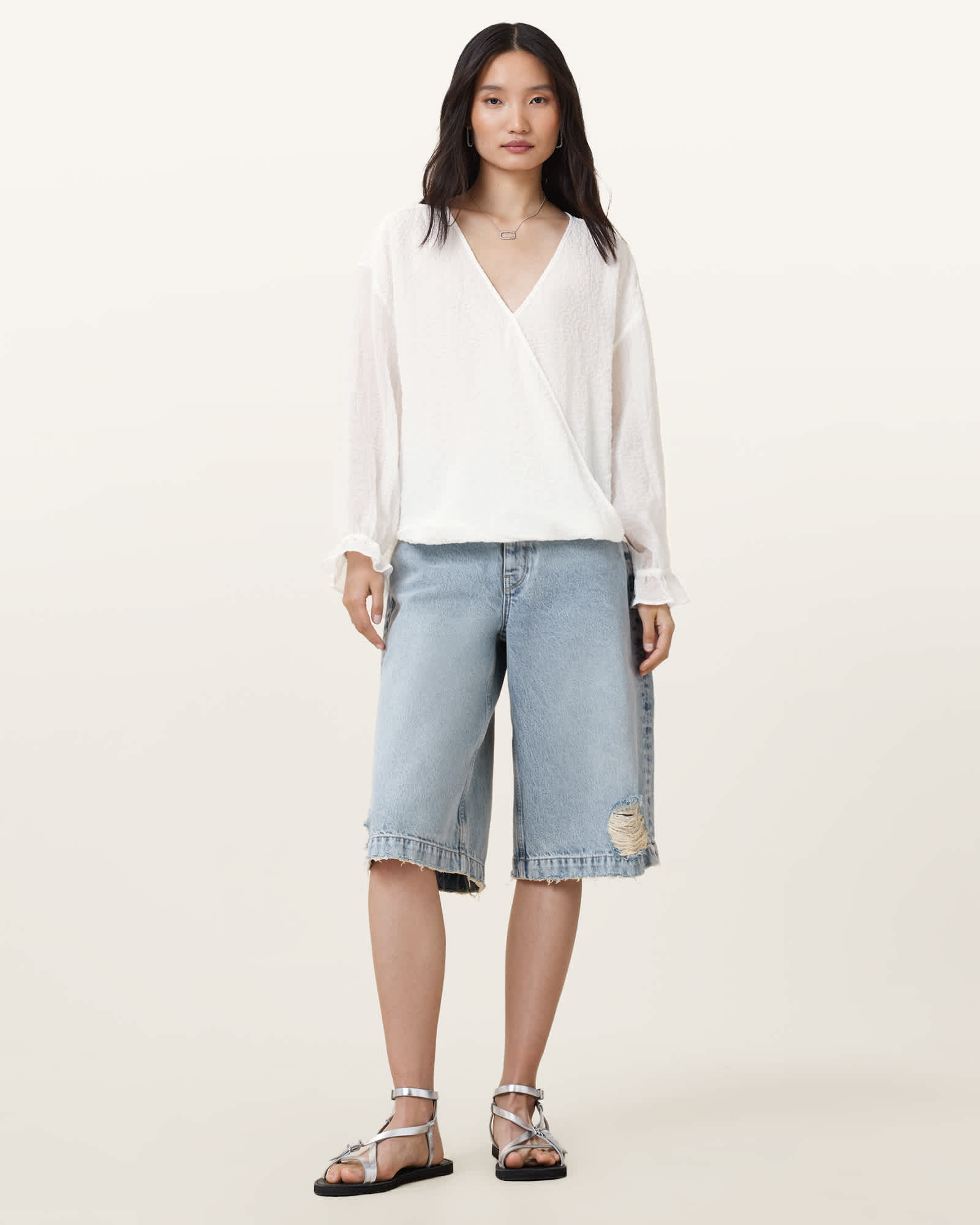 All Saints Penny Wrap Over Shirt Chalk White