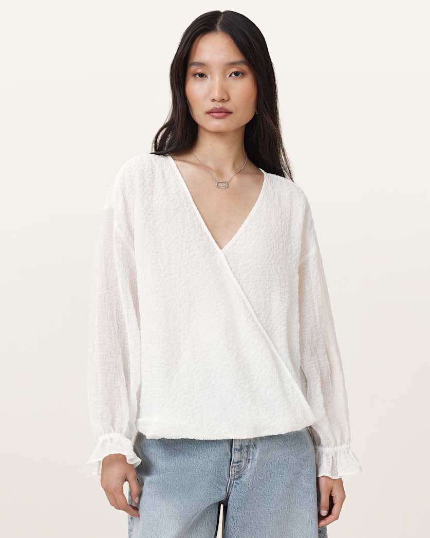 all saints Penny Wrap Over Shirt Chalk White
