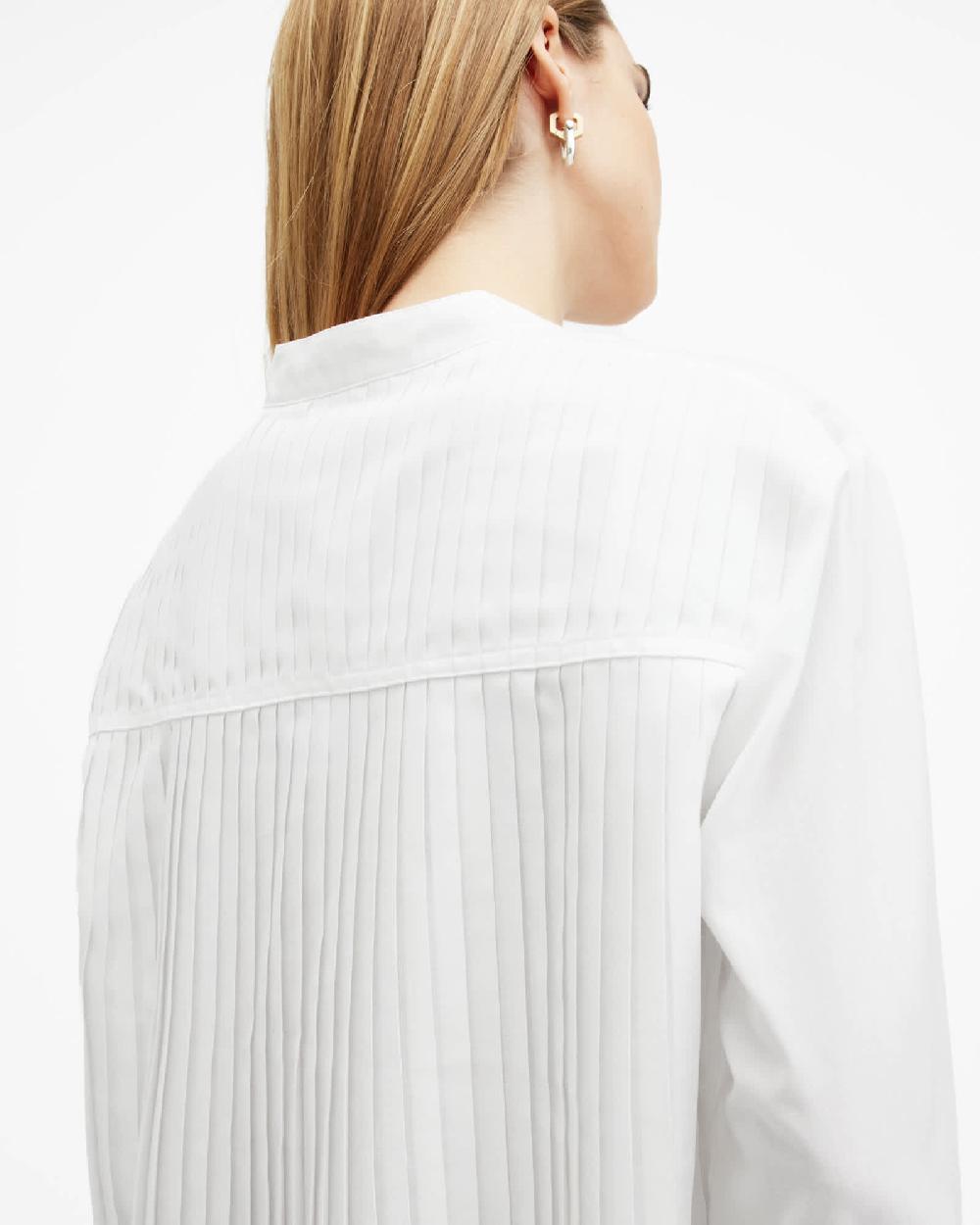 All Saints Percy Pleated Relaxed Fit Shirt White