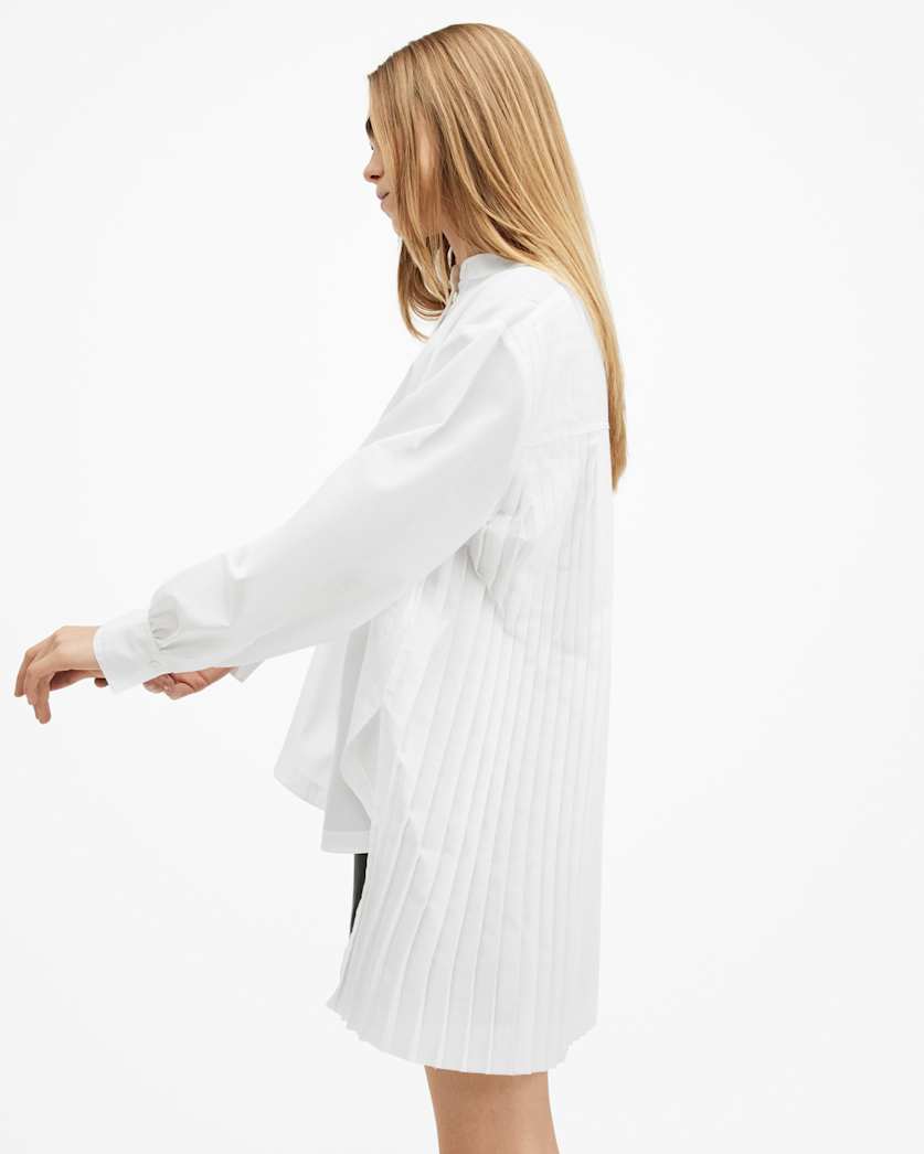 all saints Percy Pleated Relaxed Fit Shirt White
