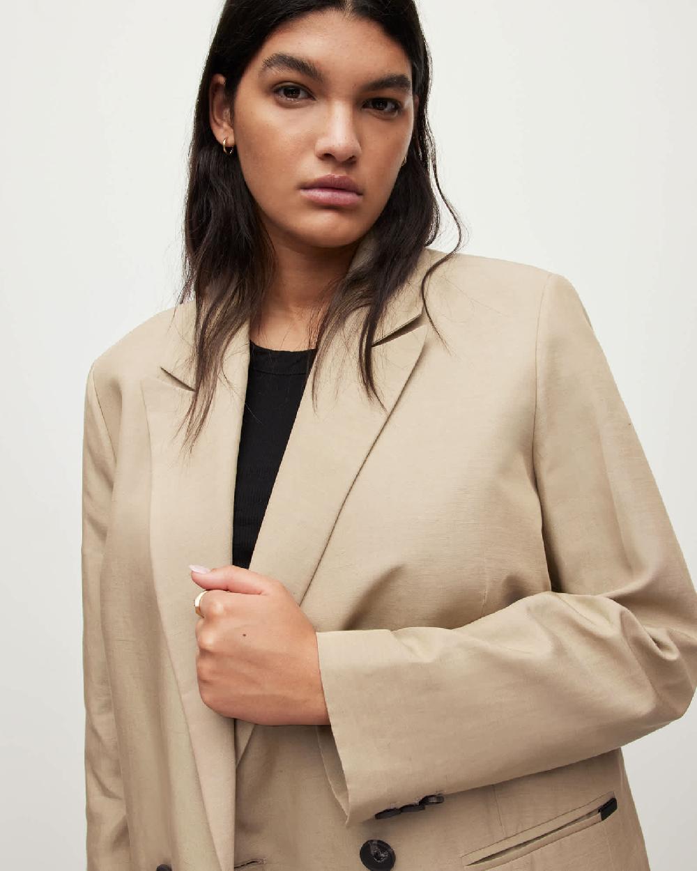 All Saints Petra Linen Blend Blazer Light Beige