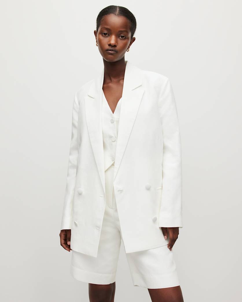 all saints Petra Linen Blend Blazer Off White