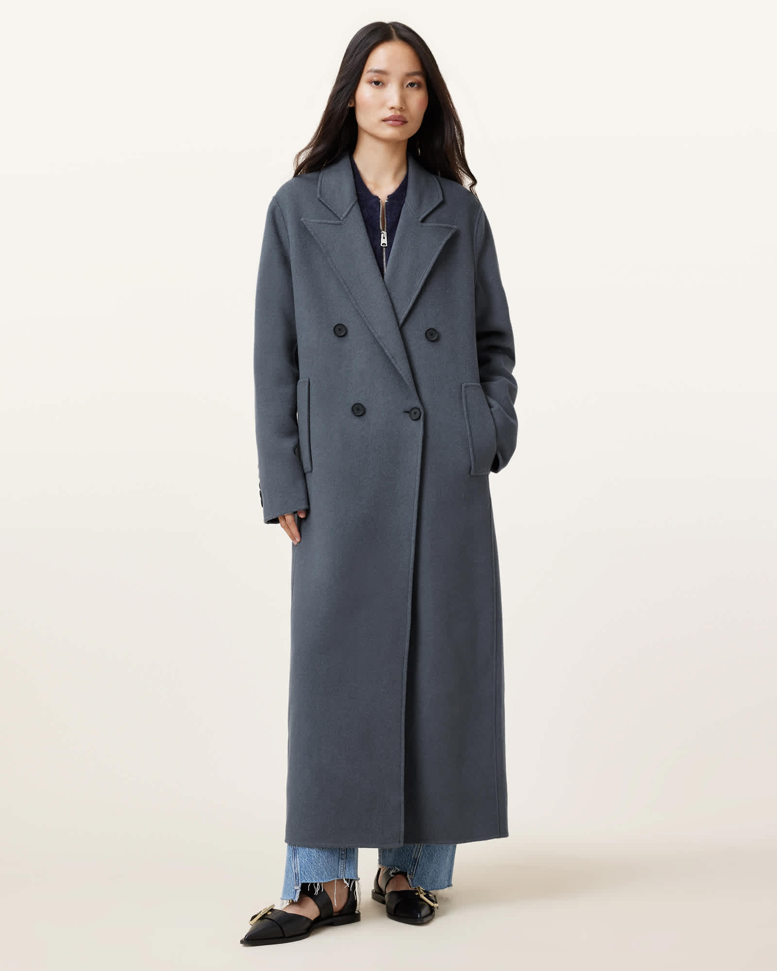 All Saints Pheebee Oversized Coat Turbulence Grey