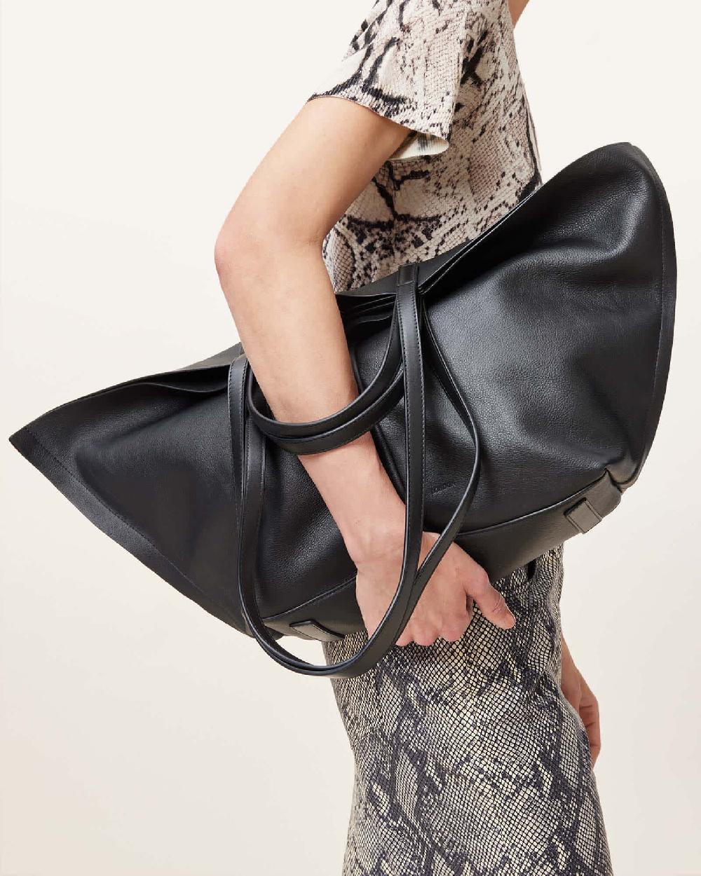 All Saints Phoenix Spacious Leather Tote Bag Black