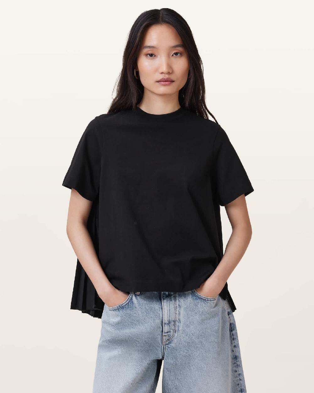 All Saints Pia Hybrid Mix T-Shirt Black