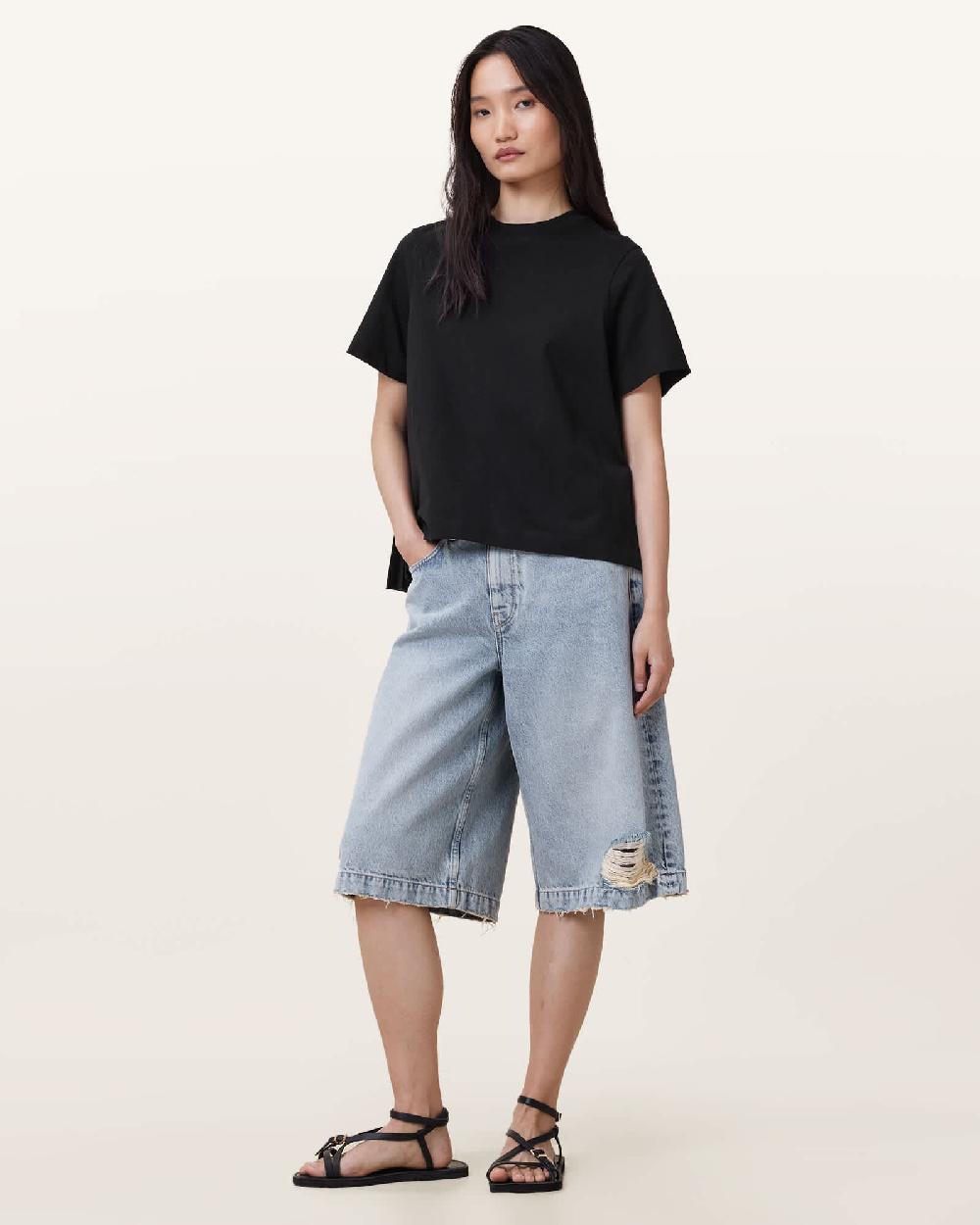 All Saints Pia Hybrid Mix T-Shirt Black