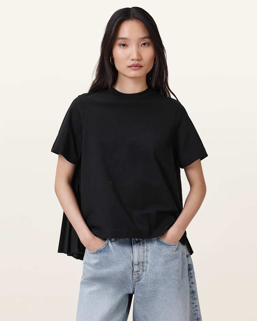 all saints Pia Hybrid Mix T-Shirt Black