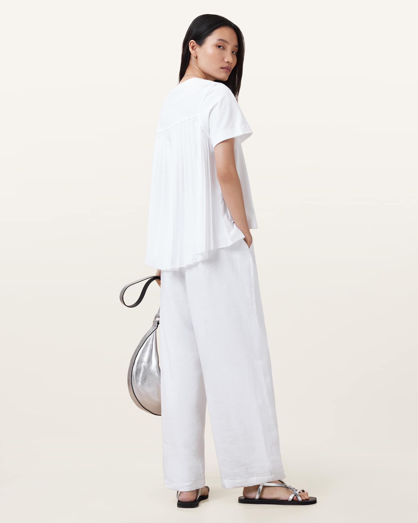 All Saints Pia Hybrid Mix T-Shirt Optic White