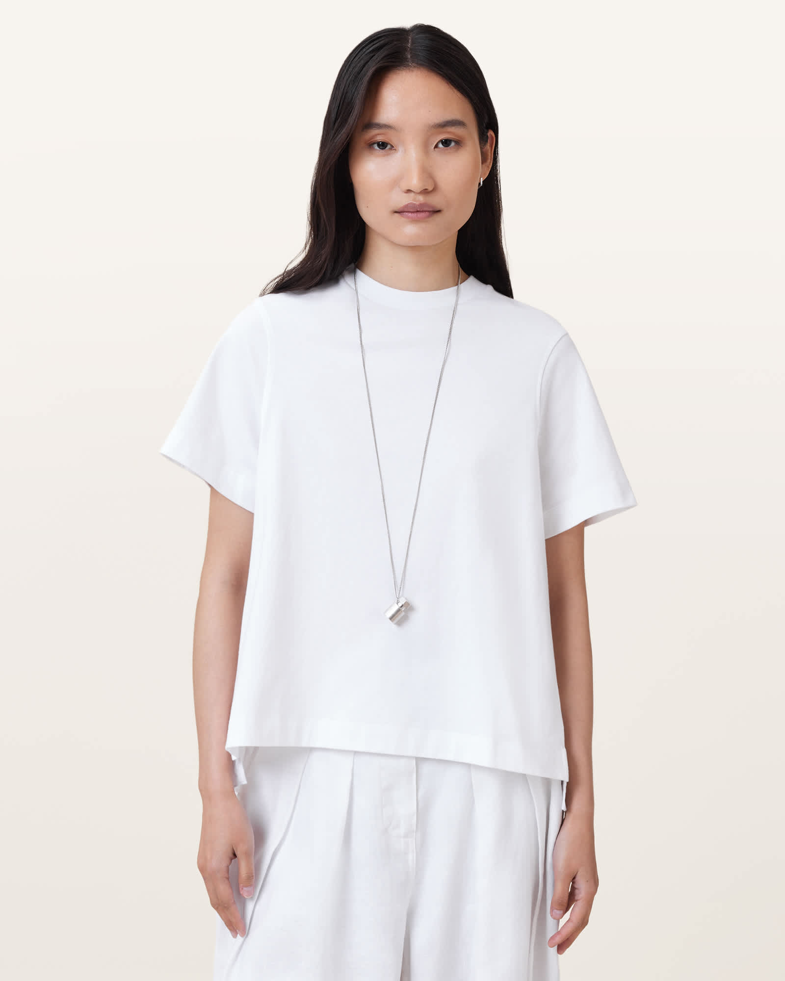 All Saints Pia Hybrid Mix T-Shirt Optic White