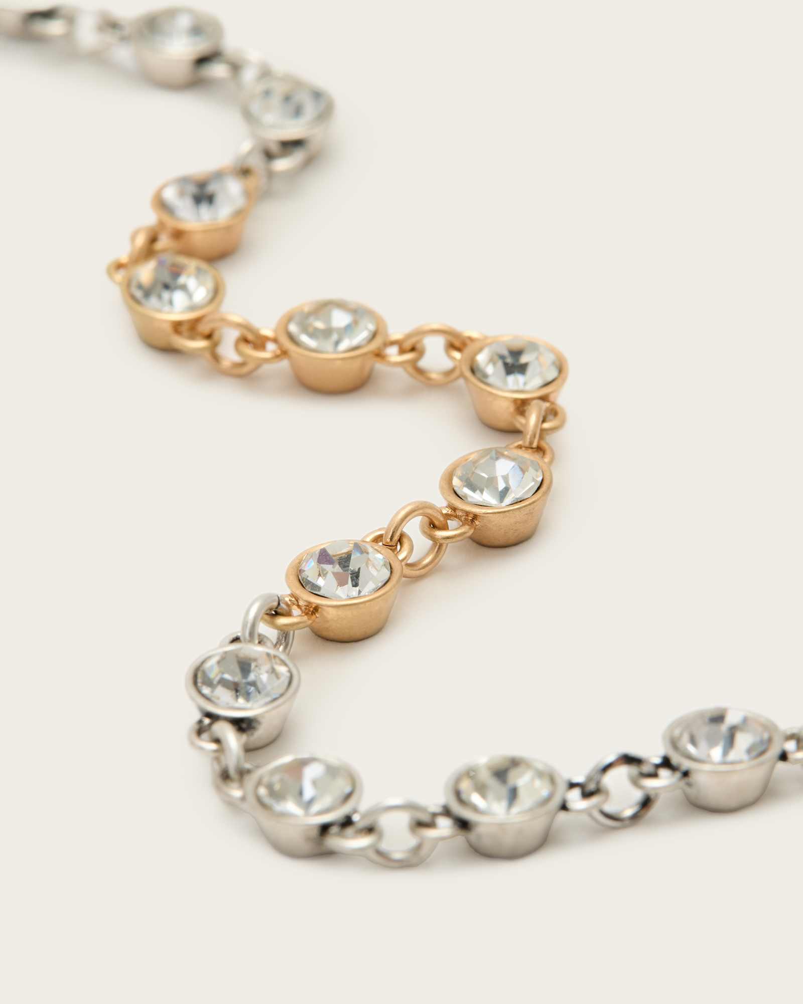 All Saints Pippa Crystal Necklace Warm Silver Mix