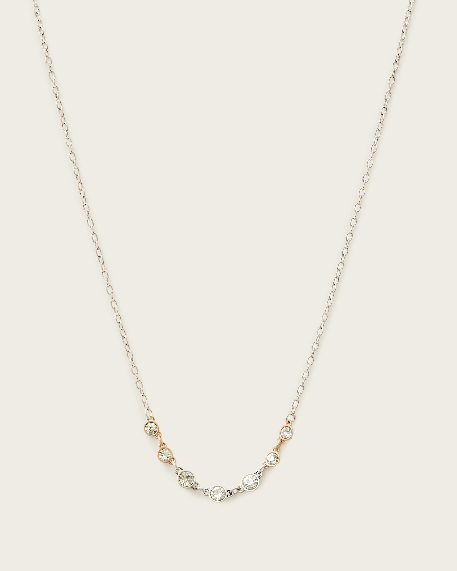 All Saints Pippa Crystal Necklace Warm Silver Mix
