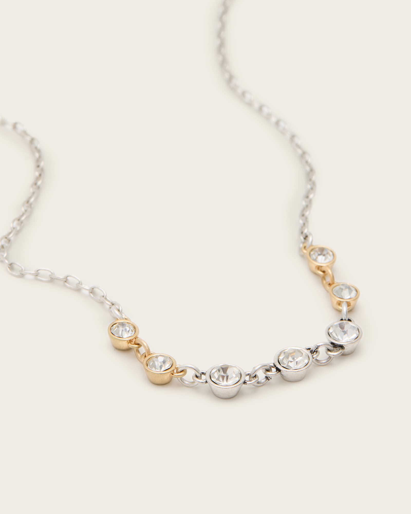 All Saints Pippa Crystal Necklace Warm Silver Mix