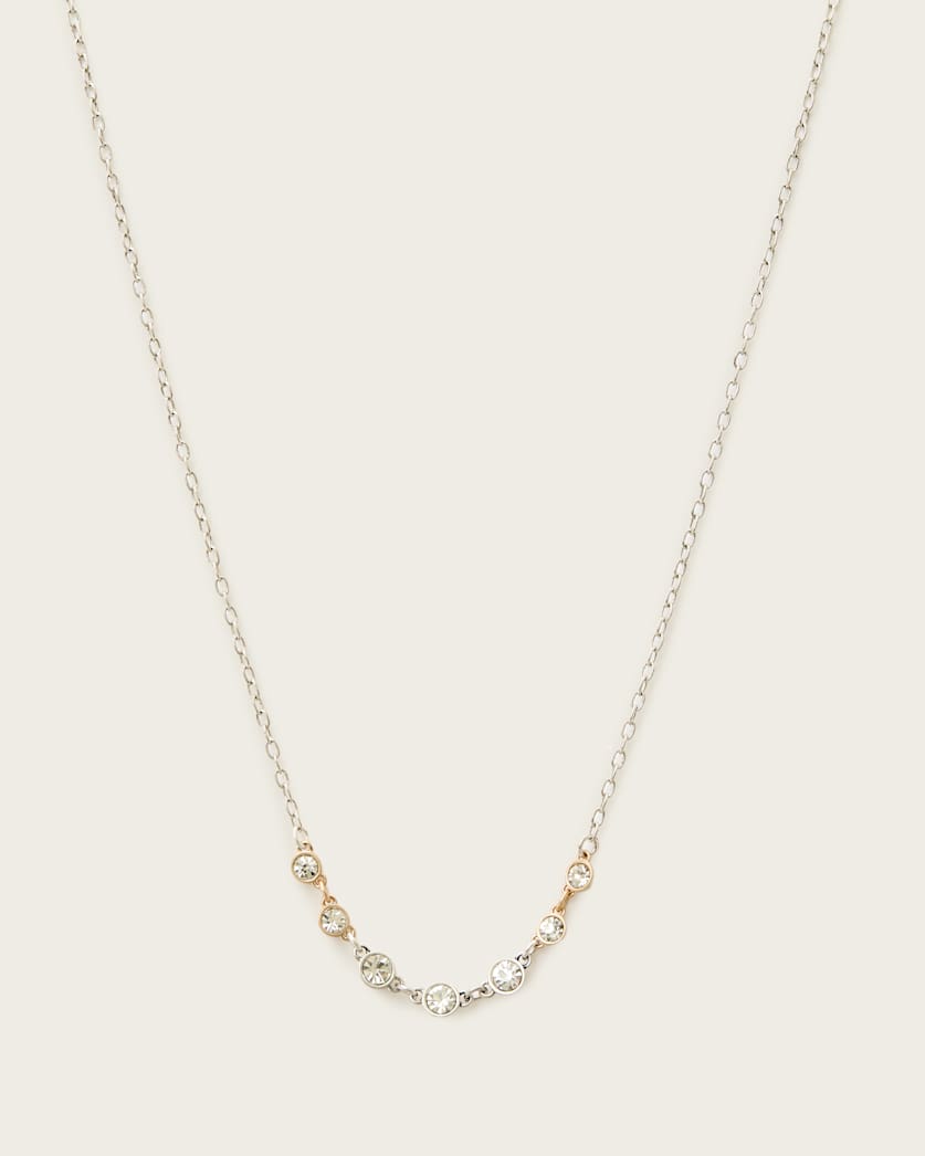 all saints Pippa Crystal Necklace Warm Silver Mix