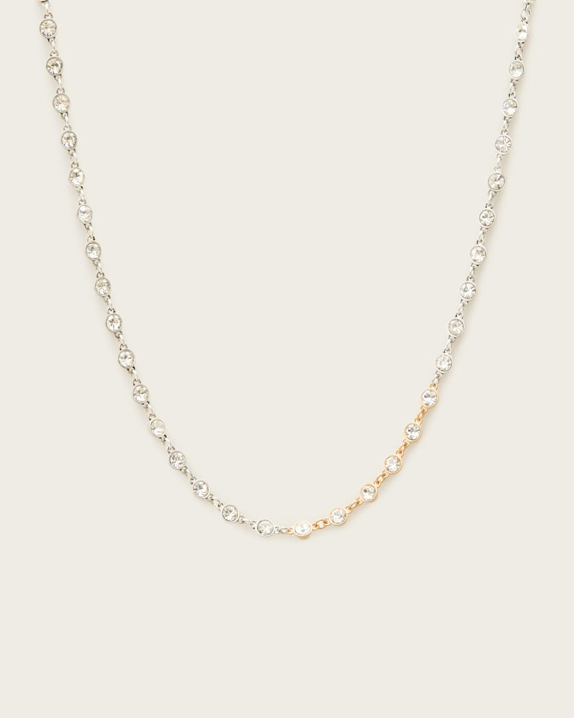 All Saints Pippa Crystal Necklace Warm Silver Mix