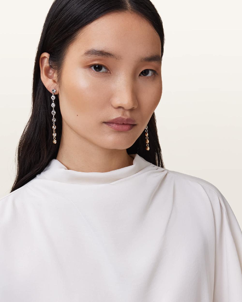 All Saints Pippa Drop Earrings Warm Silver Mix