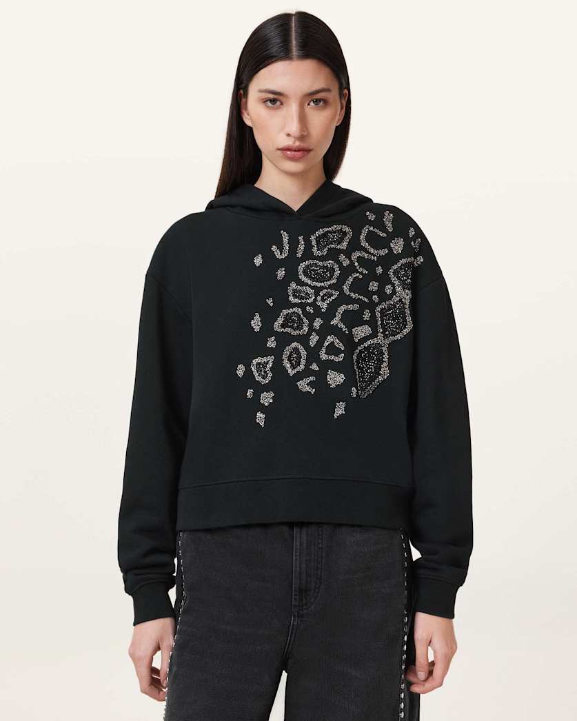 all saints Pippa Flow Embellished Hoodie Black