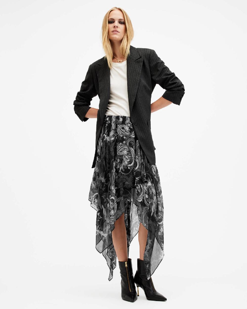 All Saints Polly Asymmetric Hem Skirt Helena Black
